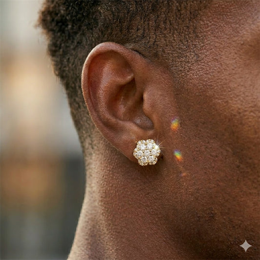 #54 VNK VVS1 Moissanite Flower Iced Out Stud Earrings - 18K Gold Plated 925 Silver Hip Hop Micro Pavé Floral Earring