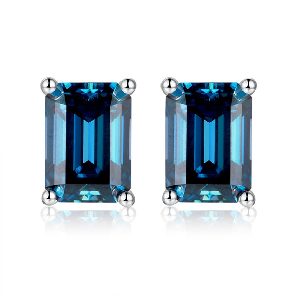 Color Emerald Cut Moissanite Stud Earrings#15