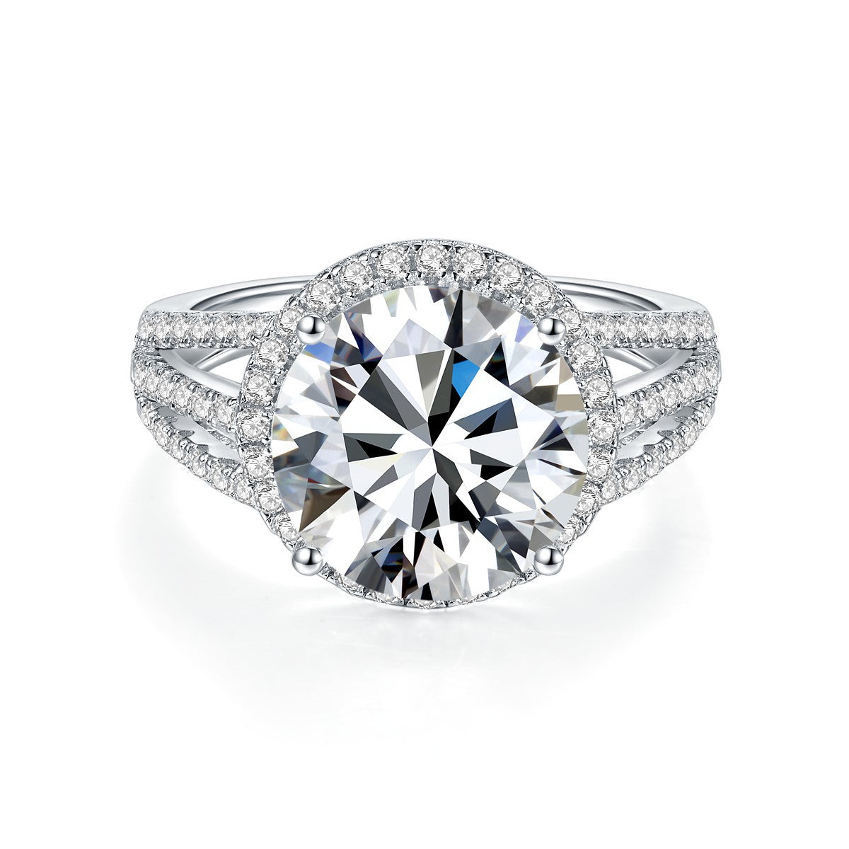 <Calista>Round Halo Moissanite Engagement Ring