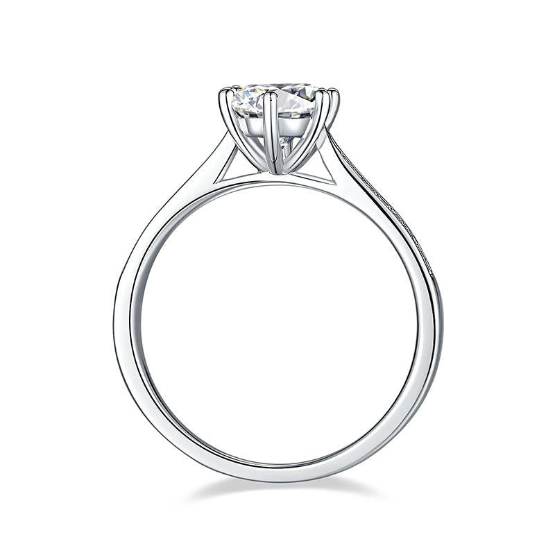 #22 6 Claw Moissanite Sidestone Rings 925 Sterling Silver Jewelry