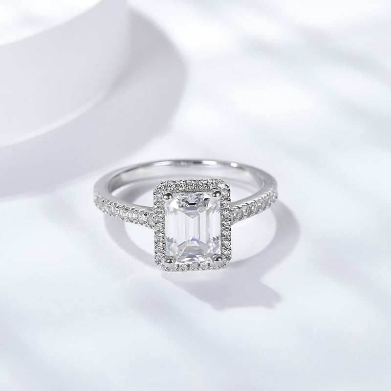 Classic Emerald Moissanite Halo Engagement Ring
