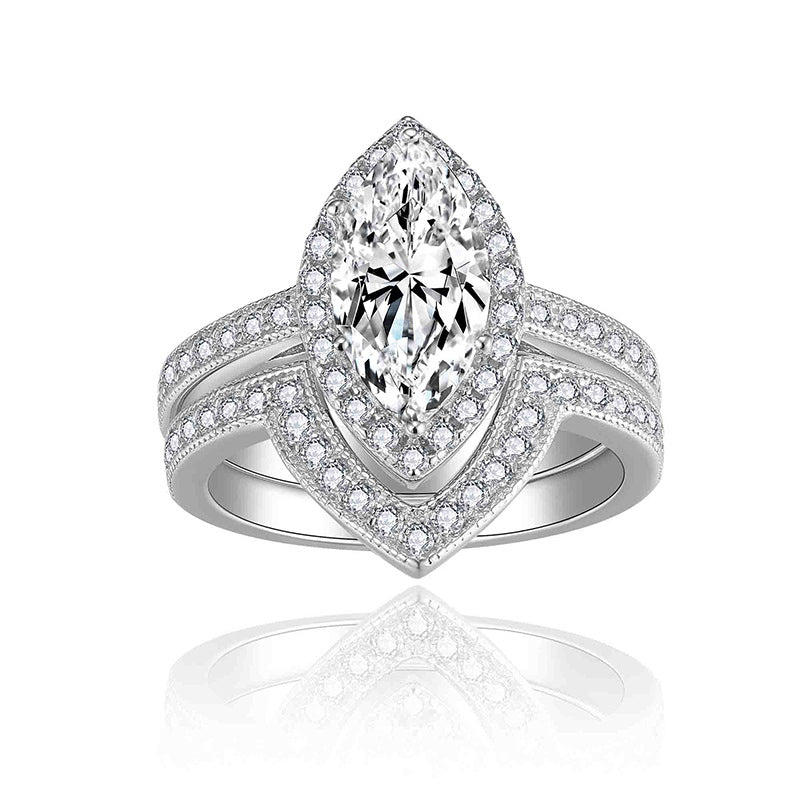 <Amelia>Marquise Moissanite Engagement Ring Set