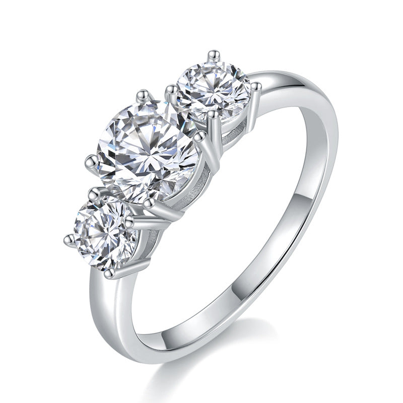 #87 VNK Luxury Three Stone Moissanite Ring | Solid 925 Sterling Silver