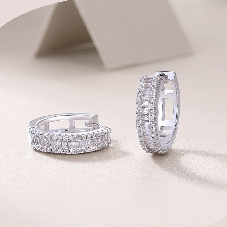 #45 VANNICK Baguette and Round Cut Moissanite Hoop Earrings – 925 Sterling Silver