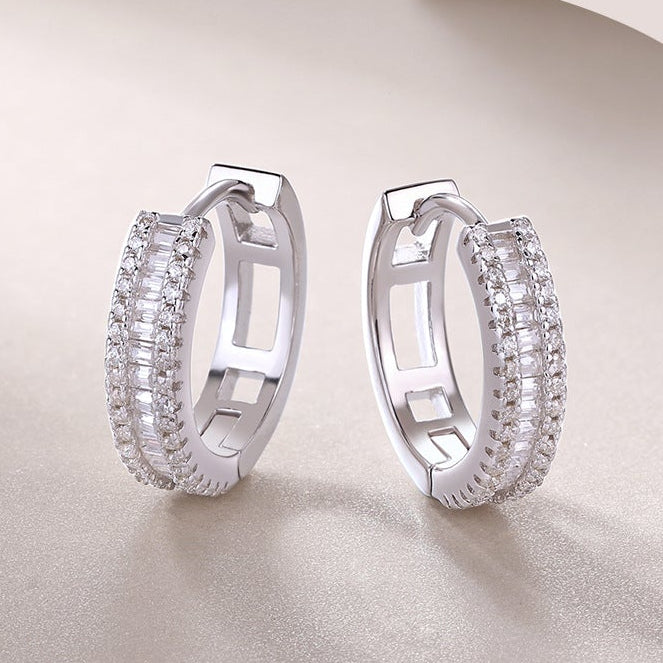 #45 VANNICK Baguette and Round Cut Moissanite Hoop Earrings – 925 Sterling Silver