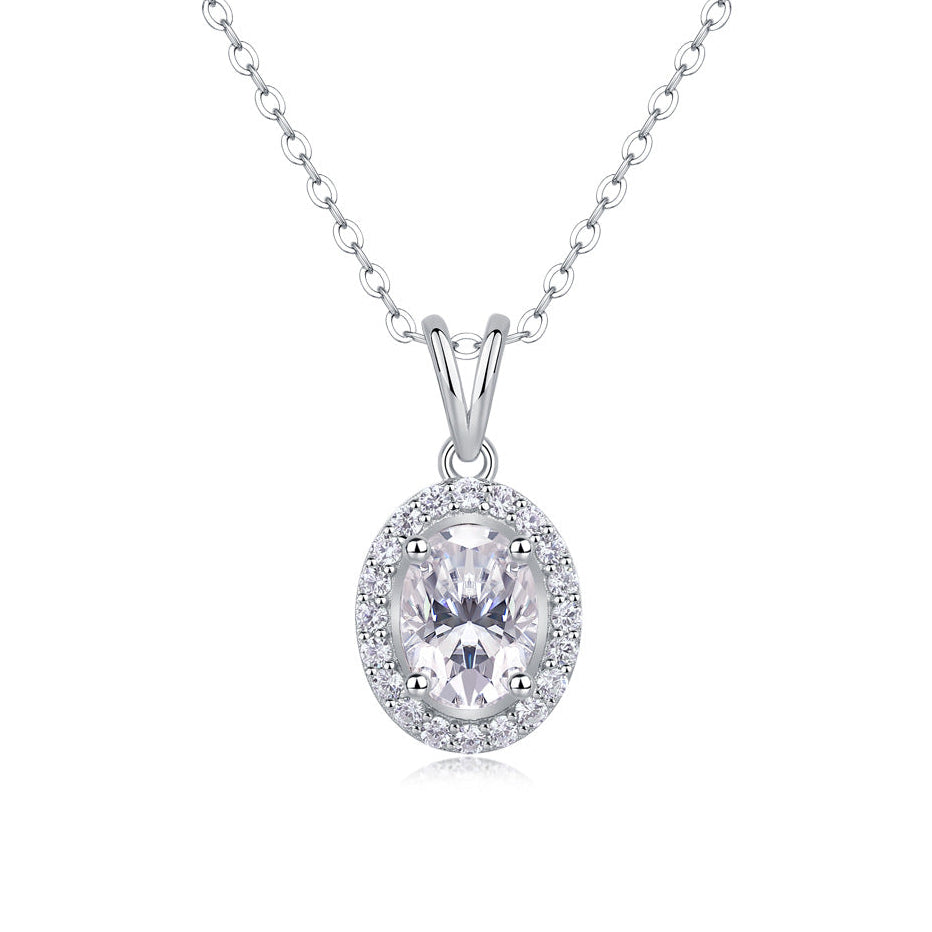 Oval Moissanite Halo Pendant Necklace#102