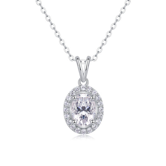 Oval Moissanite Halo Pendant Necklace#102