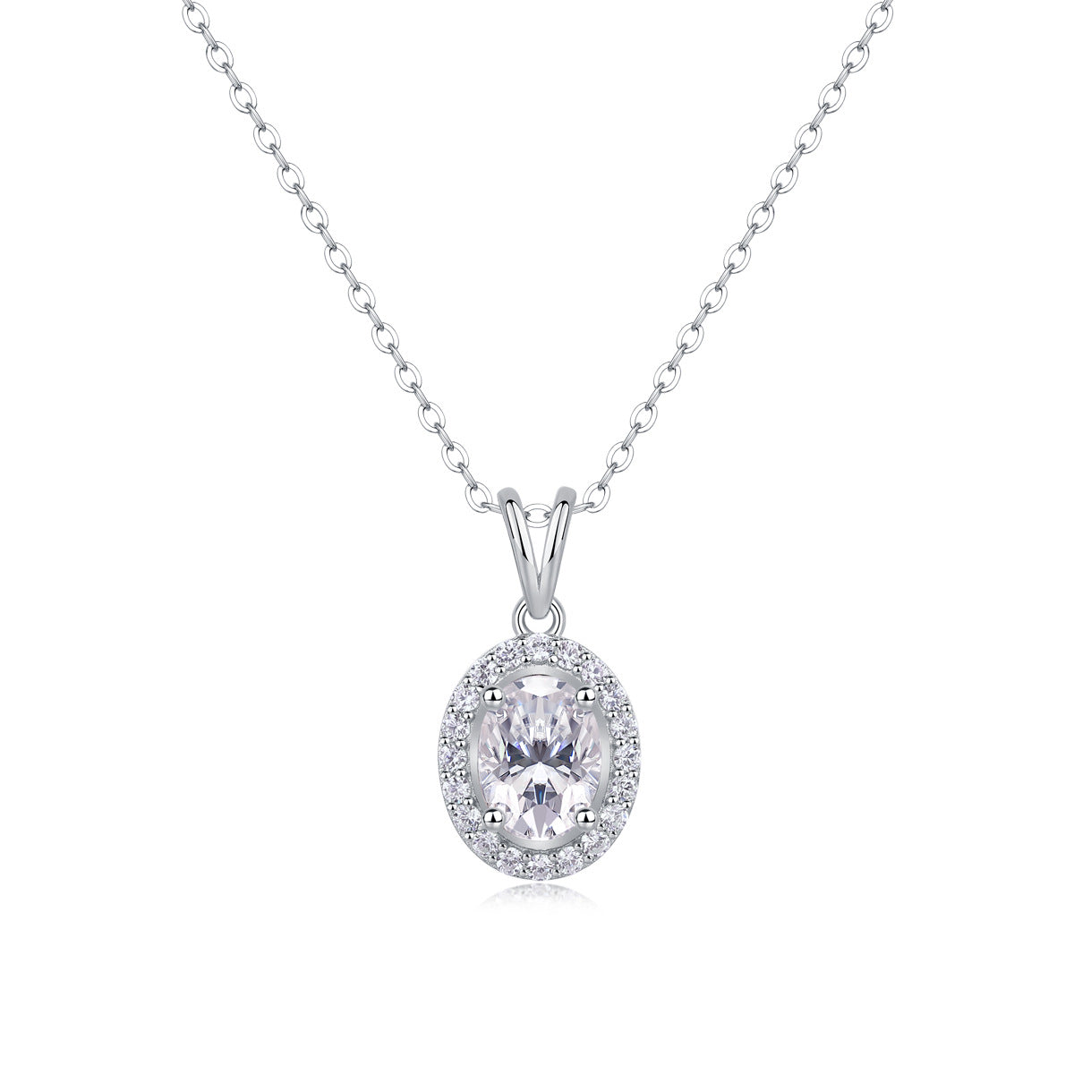 Oval Moissanite Halo Pendant Necklace#102