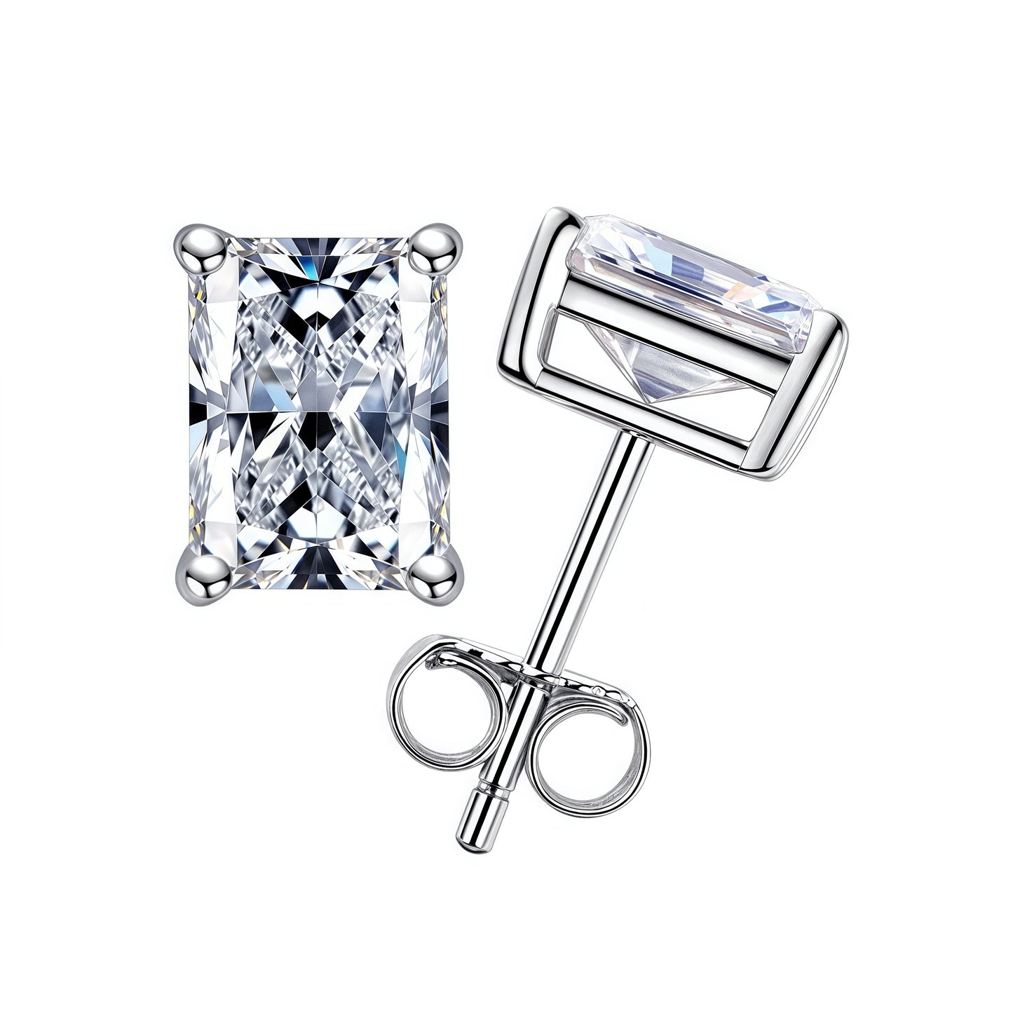 #11 Radiant Cut Moissanite Earrings in 925 Sterling Silver