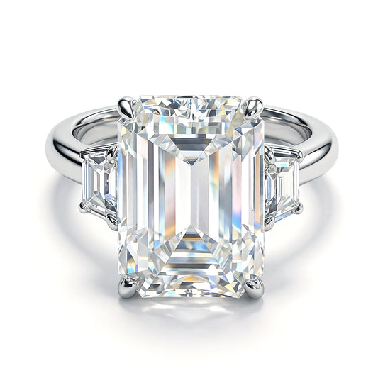 10ctw Emerald/Radiant Cut Moissanite Three-Stone Ring