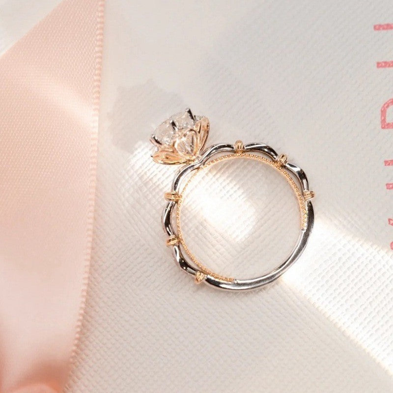 #07 VNK Two-Tone Round Cut Moissanite Halo Ring – 1Carat Center, 925 Sterling Silver Jewelry