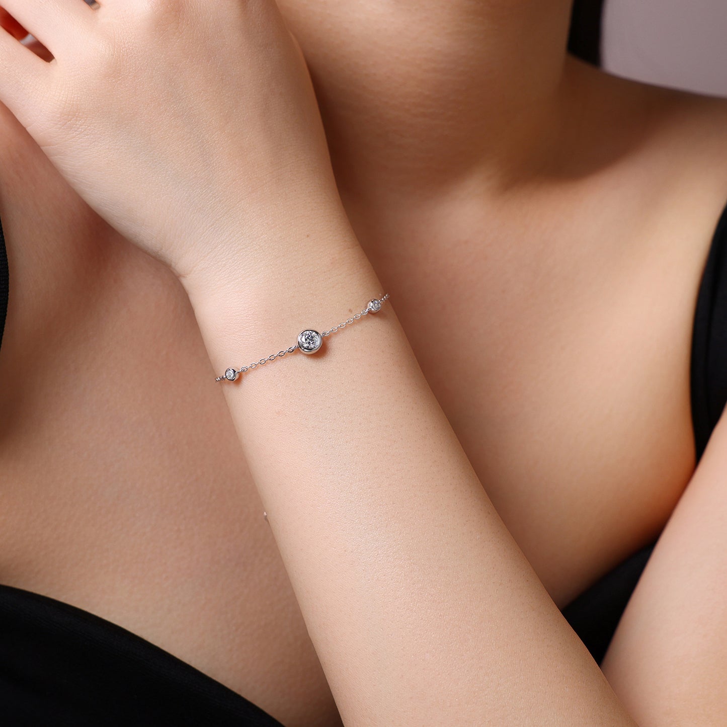 #145 VNK Bubble Thin Moissanite Bracelet for Women - 925 Sterling Silver