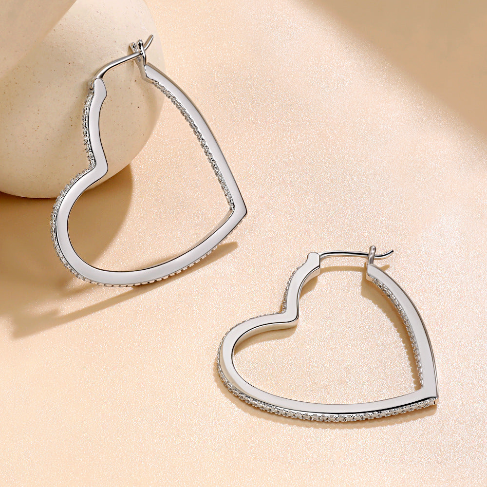 #46 VANNCIK Heart-Shaped Round Cut Moissanite Hoop Earrings – 925 Sterling Silver