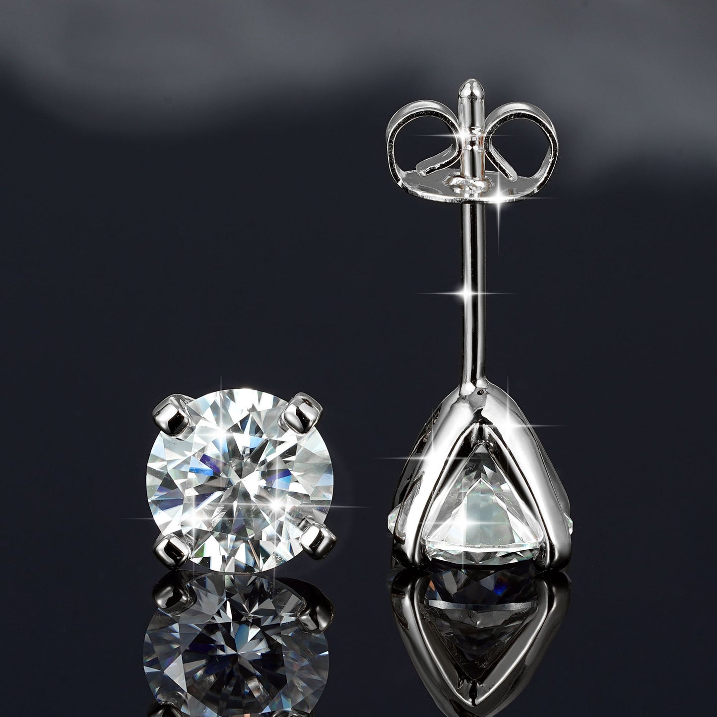 #35 VANNICK Classic Solitaire Round Moissanite Stud Earrings – 925 Sterling Silver