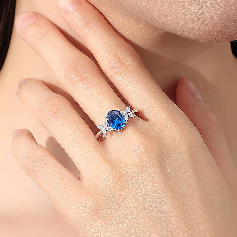 #111 2carat Royal Blue Oval Moissanite Ring 925 Sterling Silver Jewelry