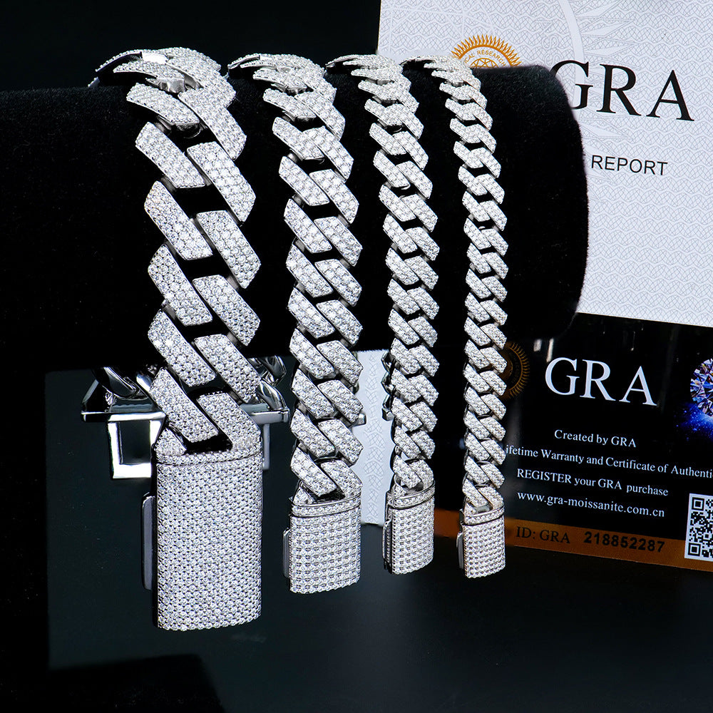 #146 VNK Moissanite Cuban Link Chain Bracelet for Men Women - 925 Sterling Silver