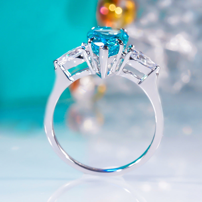 #124 VNK Luxury 4 Carat Pear Moissanite Three-Stone Ring | Timeless Side Accent Design