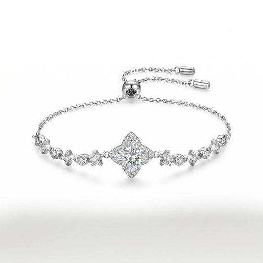 #149 VNK Luxury Clover-Cut Moissanite Adjustable Bracelet in Sterling Silver - Lucky Star Sparkle Bangle