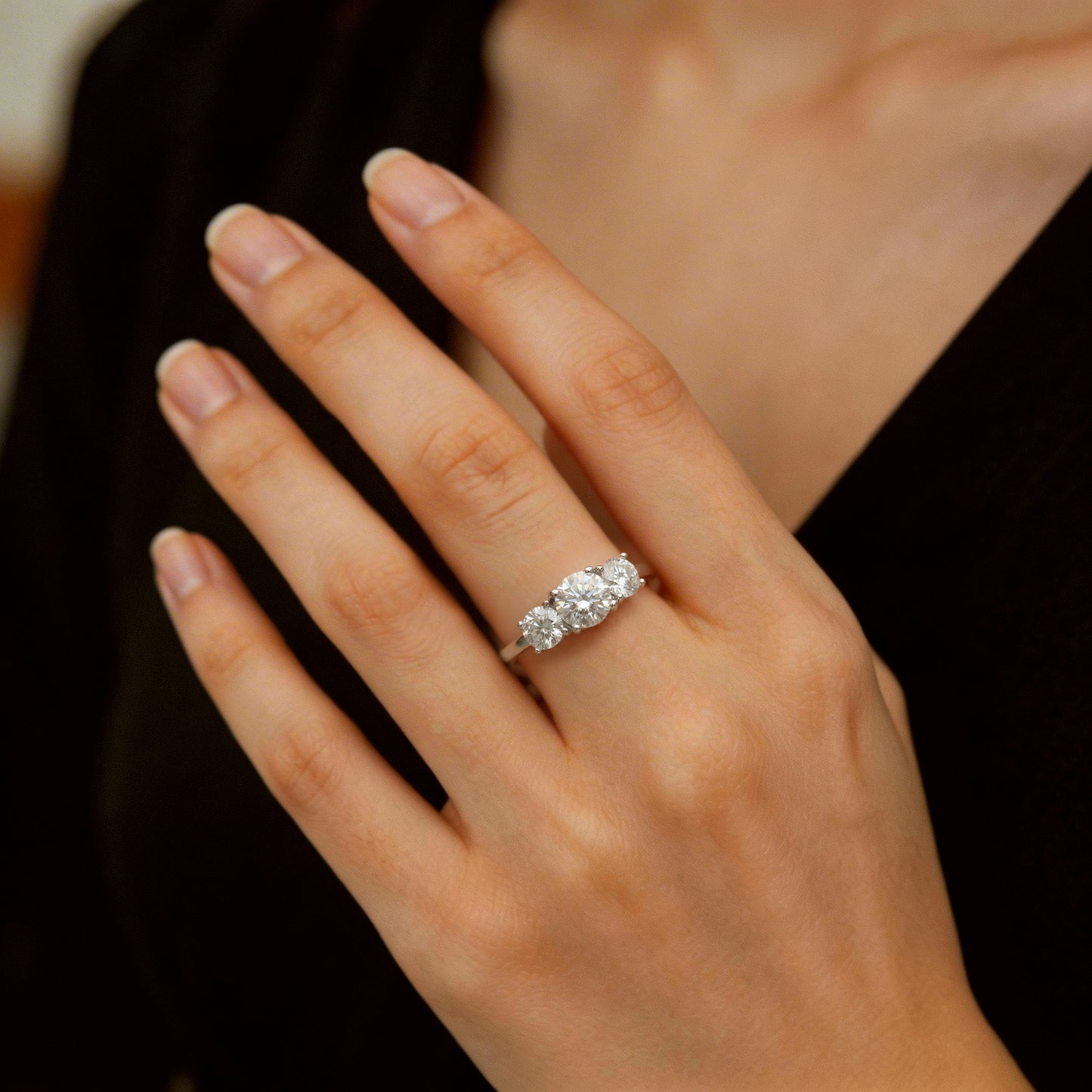 #87 VNK Luxury Three Stone Moissanite Ring | Solid 925 Sterling Silver