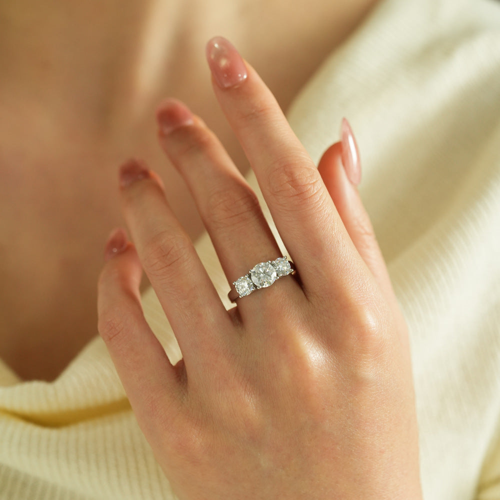 #87 VNK Luxury Three Stone Moissanite Ring | Solid 925 Sterling Silver