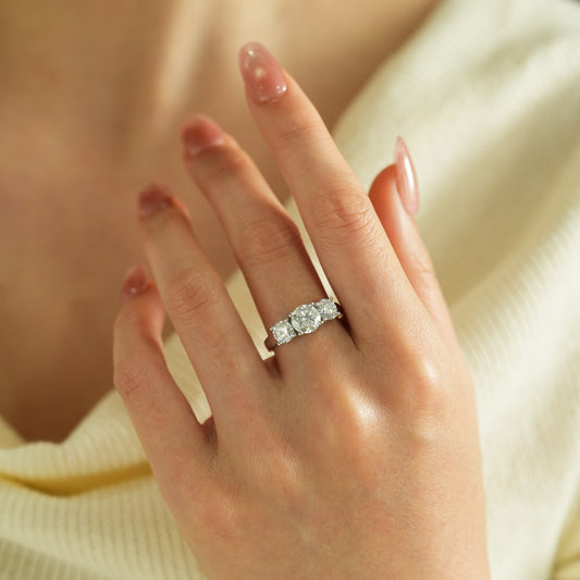 #87 VNK Luxury Three Stone Moissanite Ring | Solid 925 Sterling Silver