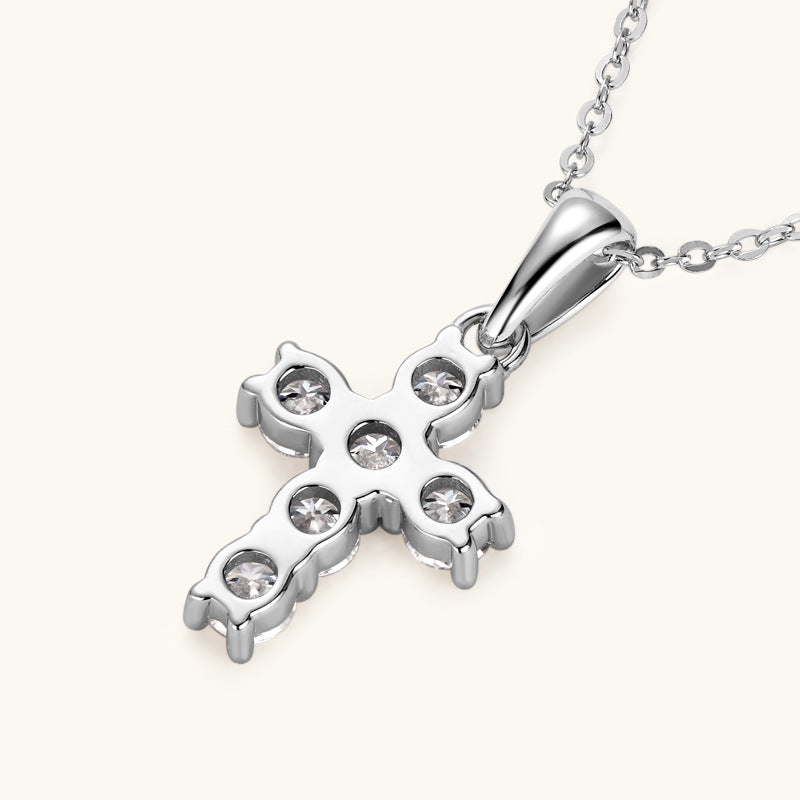#109 French Vintage Cross Pendant Necklace 925 Sterling Silver Jewelry