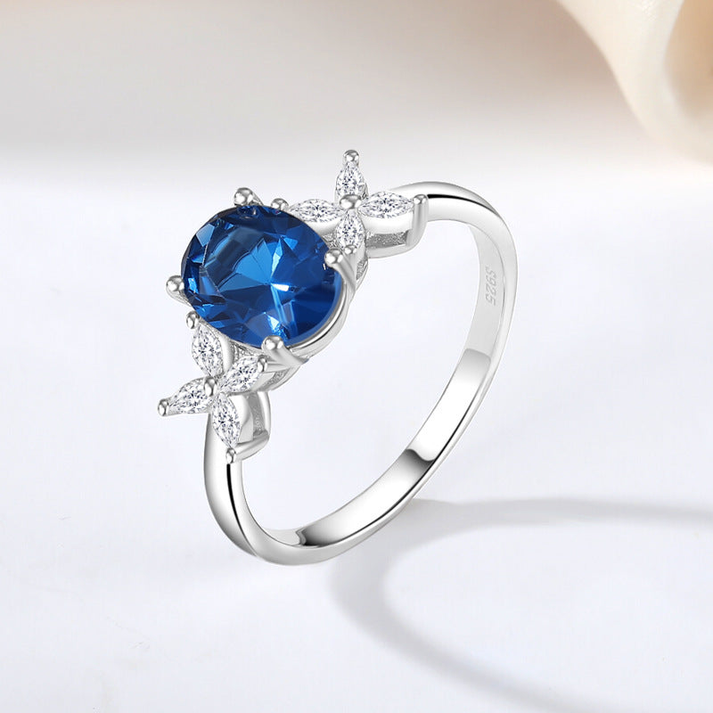 #111 2carat Royal Blue Oval Moissanite Ring 925 Sterling Silver Jewelry