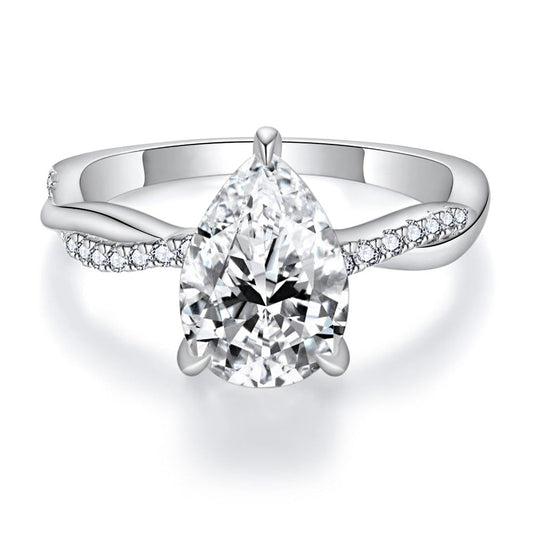 #125 VNK Luxury 2CT Pear Moissanite Ring | Twisted Band with 0.23CT Luminous Accents