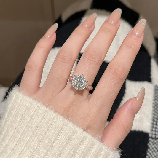 #150 VNK Luxury 6prong Round Moissanite Ring - 925 Sterling Silver 18K Gold Plated Wedding Rings for Women