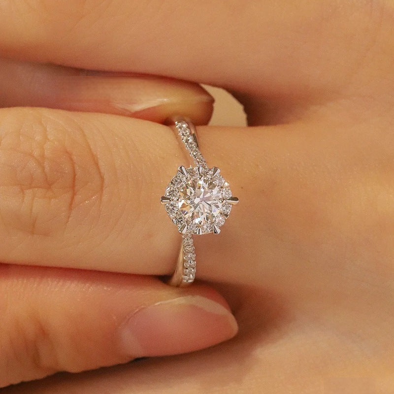 #09 Round Brilliant Cut Moissanite Twisted Halo Ring – 0.5CT/1CT/2CT Center, 925 Sterling Silver