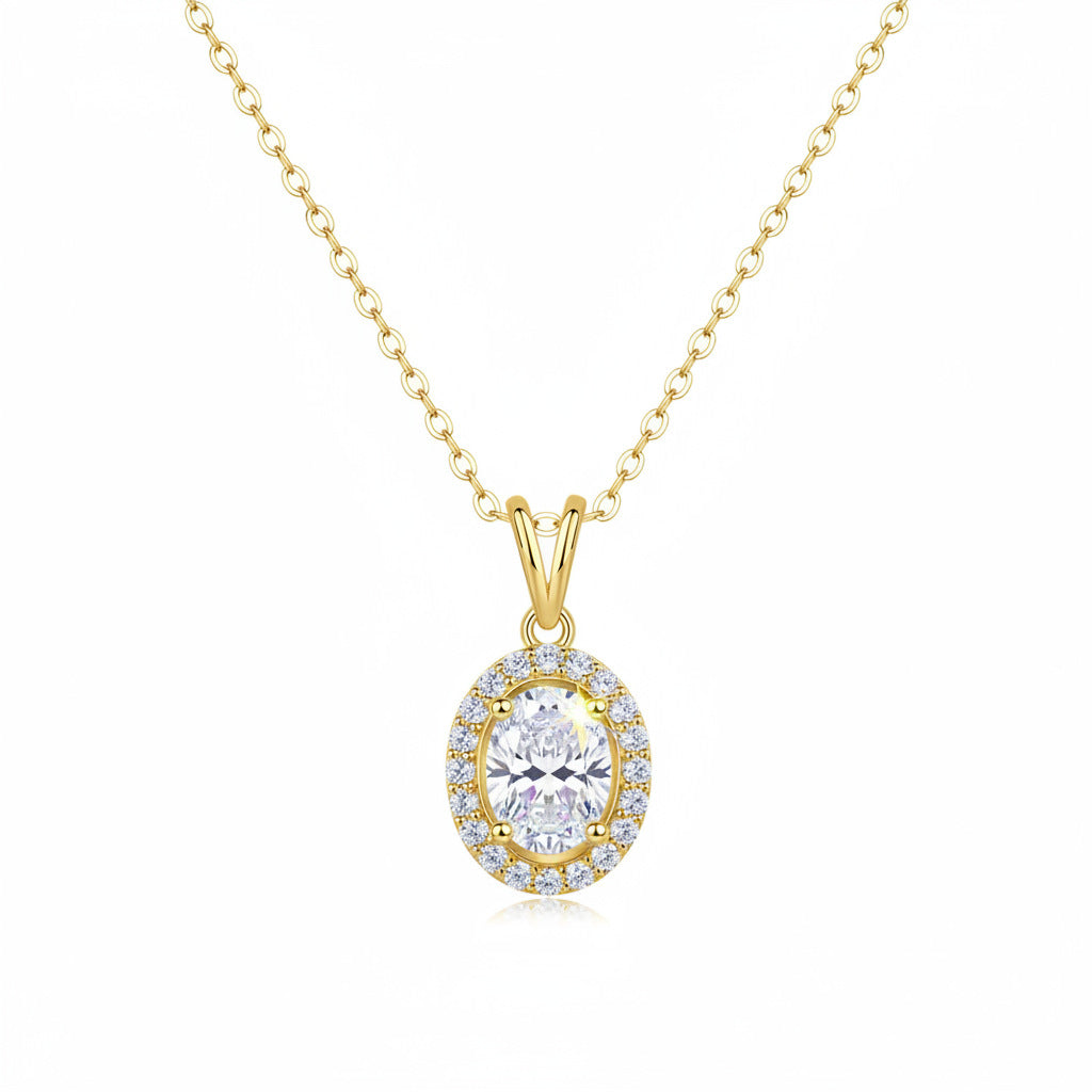 Oval Moissanite Halo Pendant Necklace#102