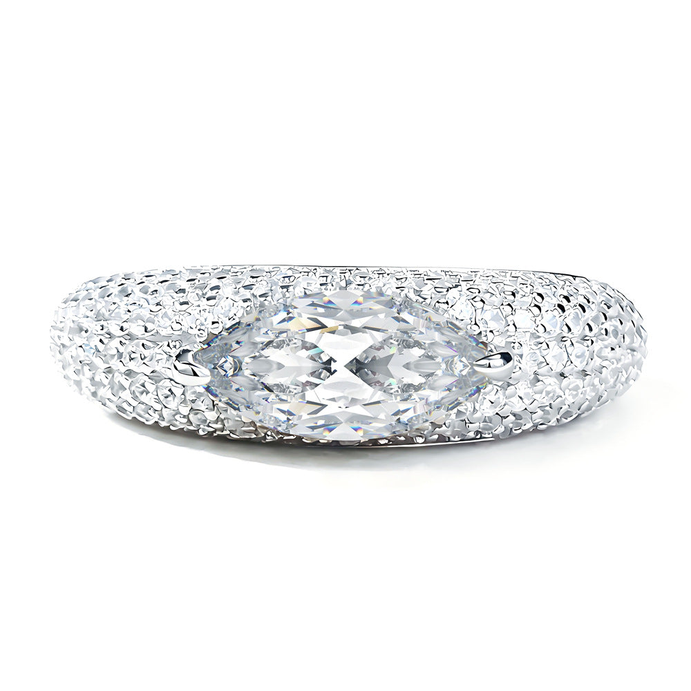 #140 VNK  1CT Marquise Cut Moissanite Pave Ring – Full Pavé Band, 925 Sterling Silver