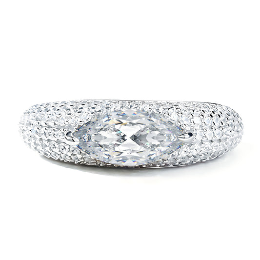 #140 VNK  1CT Marquise Cut Moissanite Pave Ring – Full Pavé Band, 925 Sterling Silver
