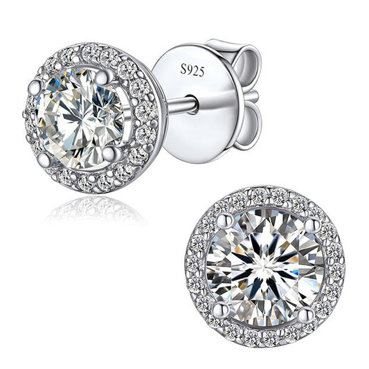 #12 Round Halo Moissanite Stud Earrings S925 Sterling Silver