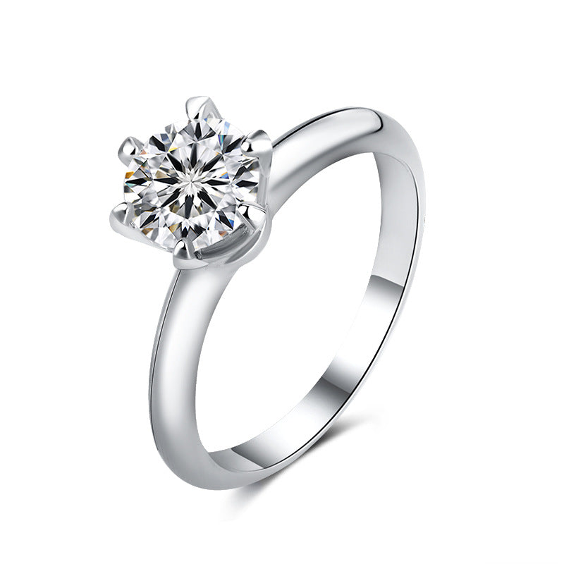 #150 VNK Luxury 6prong Round Moissanite Ring - 925 Sterling Silver 18K Gold Plated Wedding Rings for Women