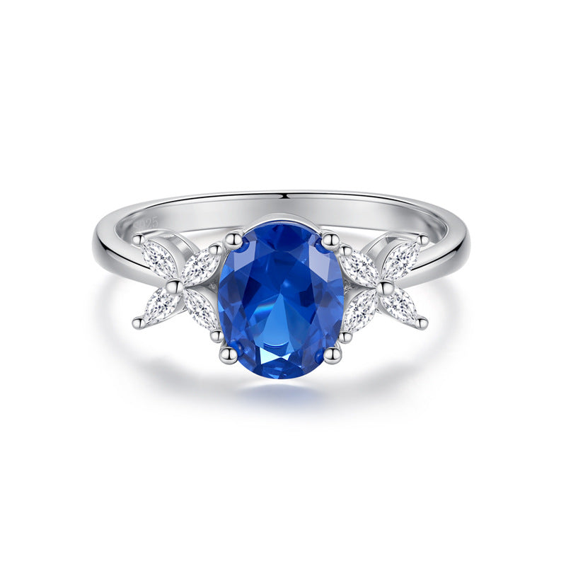 #111 2carat Royal Blue Oval Moissanite Ring 925 Sterling Silver Jewelry