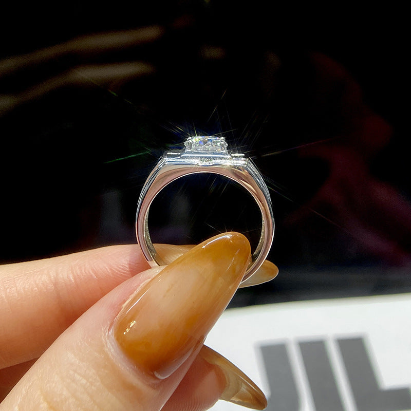 #M2 Men’s Geometric Moissanite Ring | 1CT Center with Symmetric Pave Accents in 925 Silver