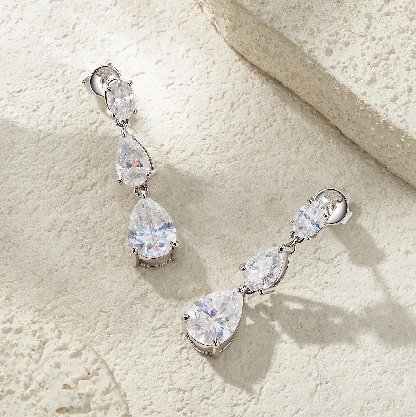 #132 VNK Luxury Linear Marquise & Pear Moissanite Earrings | Leaf-Inspired Drop Design