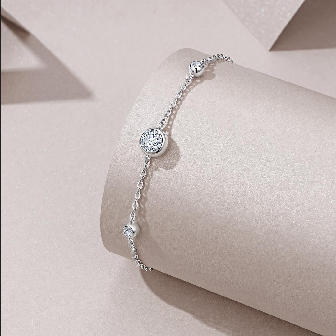 #145 VNK Bubble Thin Moissanite Bracelet for Women - 925 Sterling Silver