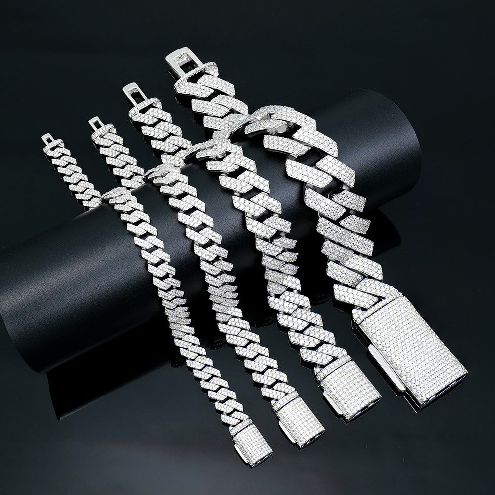 #146 VNK Moissanite Cuban Link Chain Bracelet for Men Women - 925 Sterling Silver