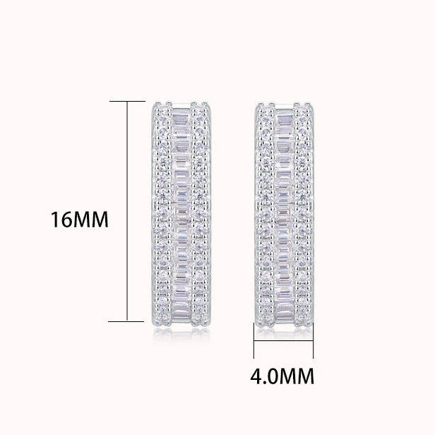 #45 VANNICK Baguette and Round Cut Moissanite Hoop Earrings – 925 Sterling Silver