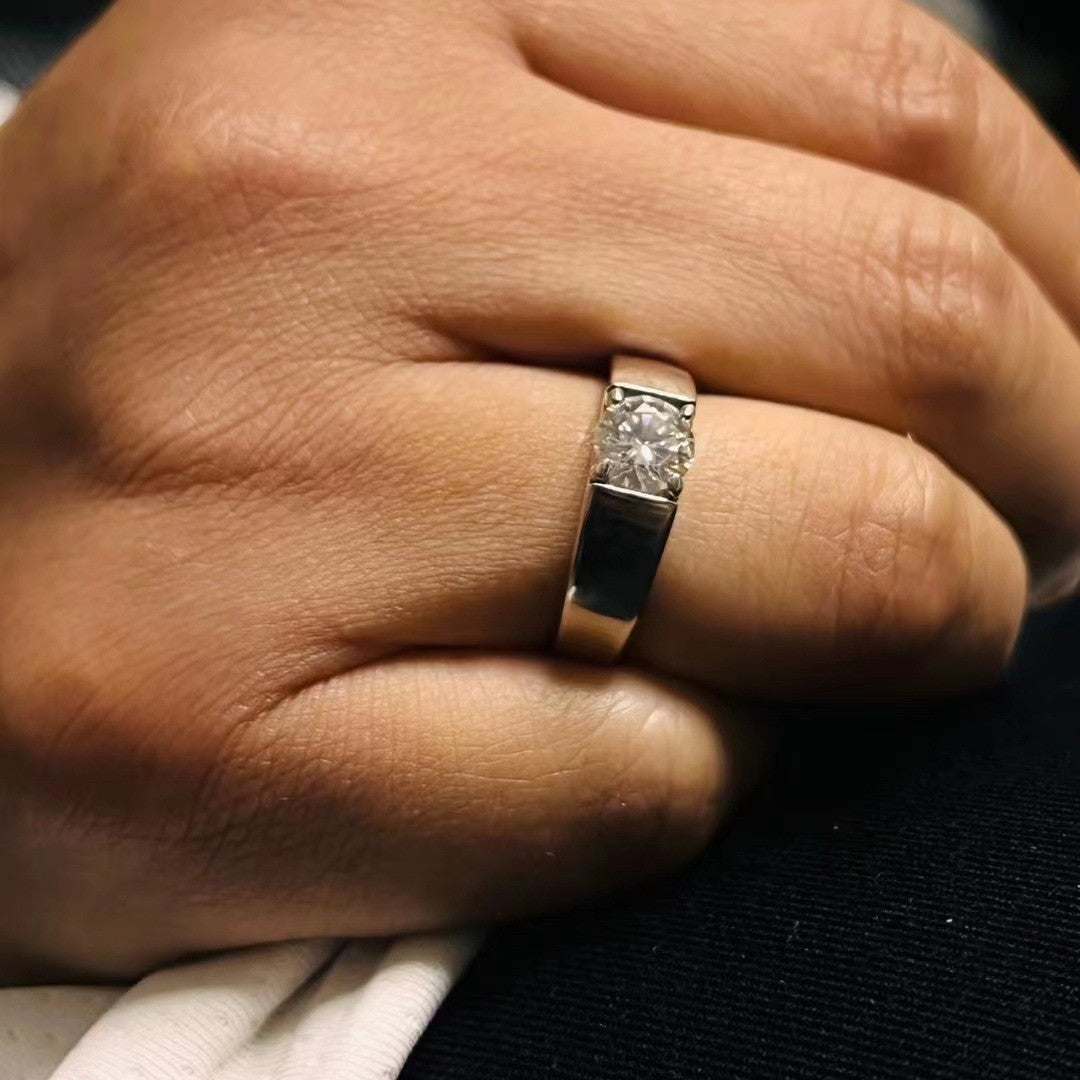 #M4 VNK Men’s Minimalist Moissanite Ring | 1CT Center, Channel-Set in 925 Silver