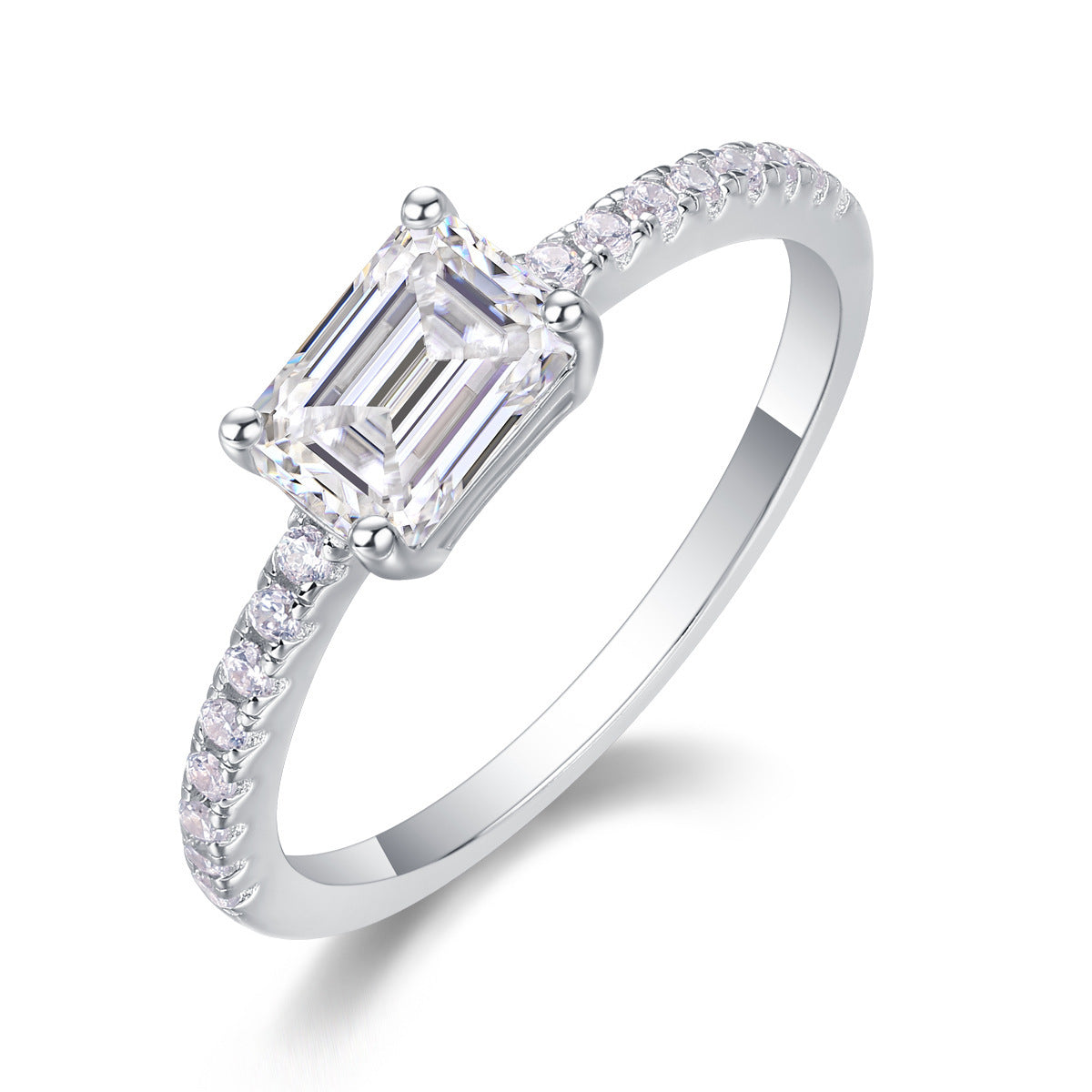 Horizontal Emerald Moissanite Ring
