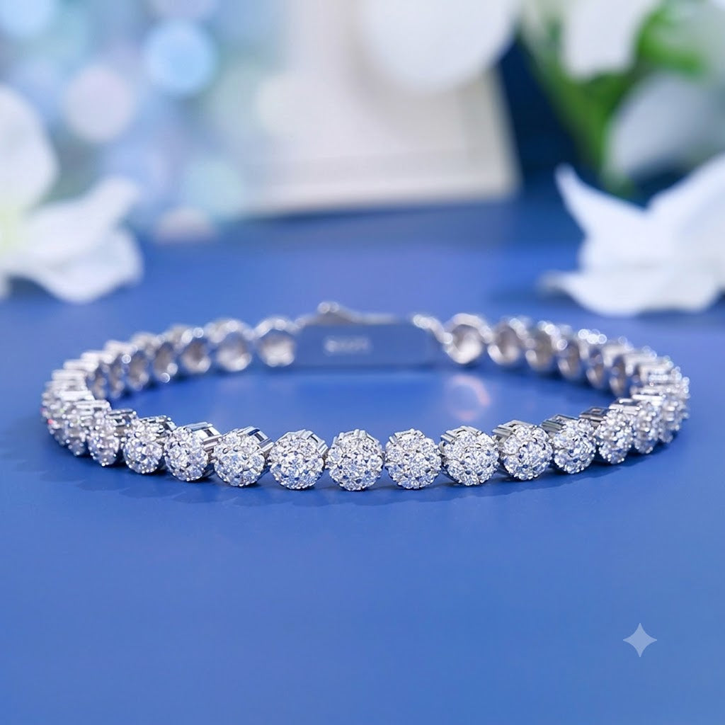 #161 VANNICK 5mm Cluster Moissanite Tennis Bracelet 925 Sterling Silver Halo Bracelet