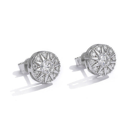 #78 VNK Unisex Moissanite Starburst Stud Earring Ice Out Hip Hop Studs in Sterling Silver