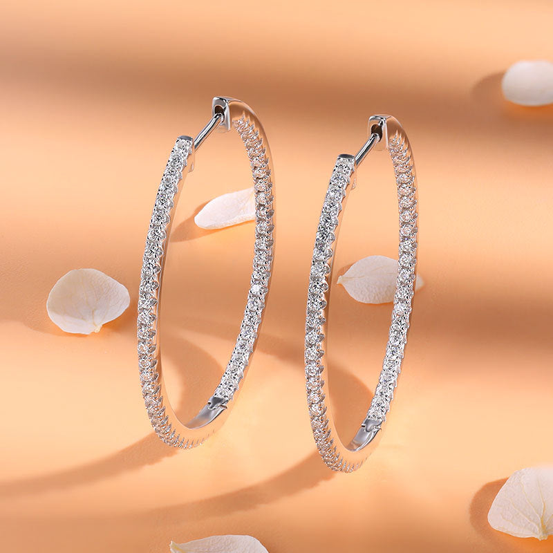 Slim Hoop Earrings Moissanite Jewelry