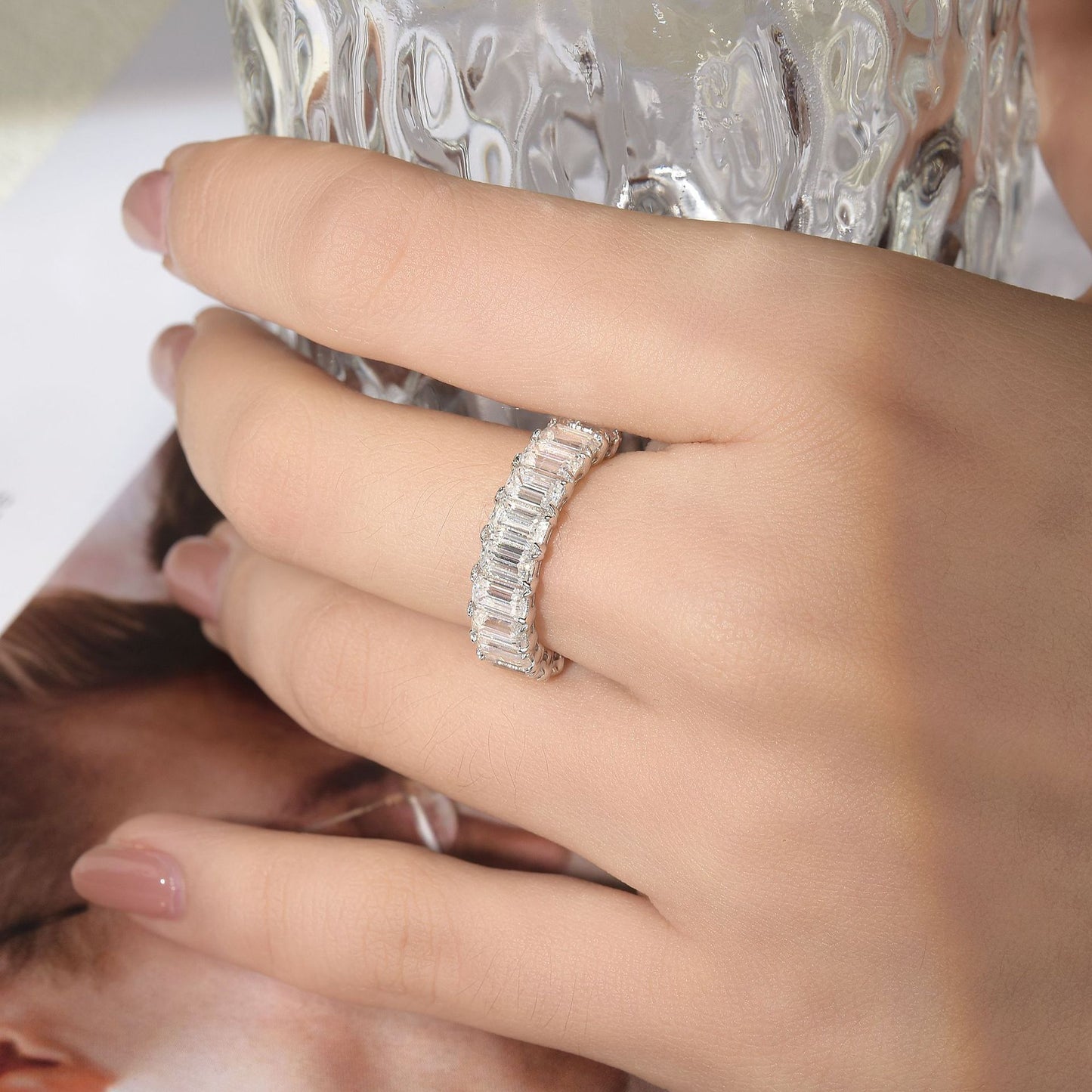 Emerald Moissanite Eternity Ring Stacking Band