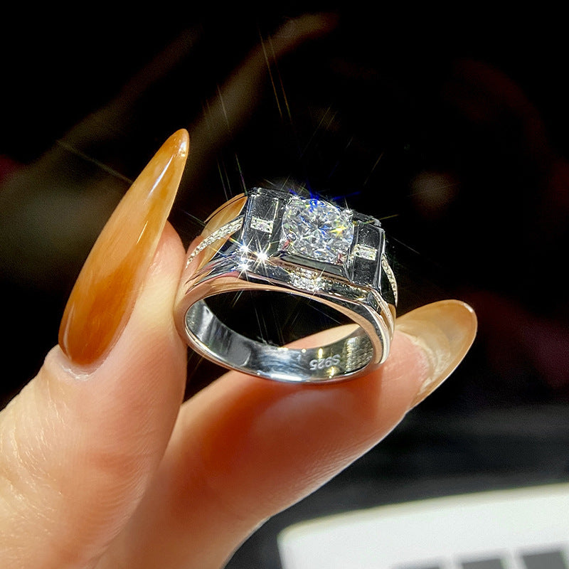 #M2 Men’s Geometric Moissanite Ring | 1CT Center with Symmetric Pave Accents in 925 Silver