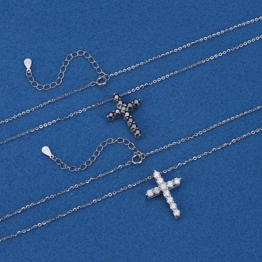 #107 Full Moissanite Gems Cross Pendant Necklace 925 Sterling Silver Jewelry