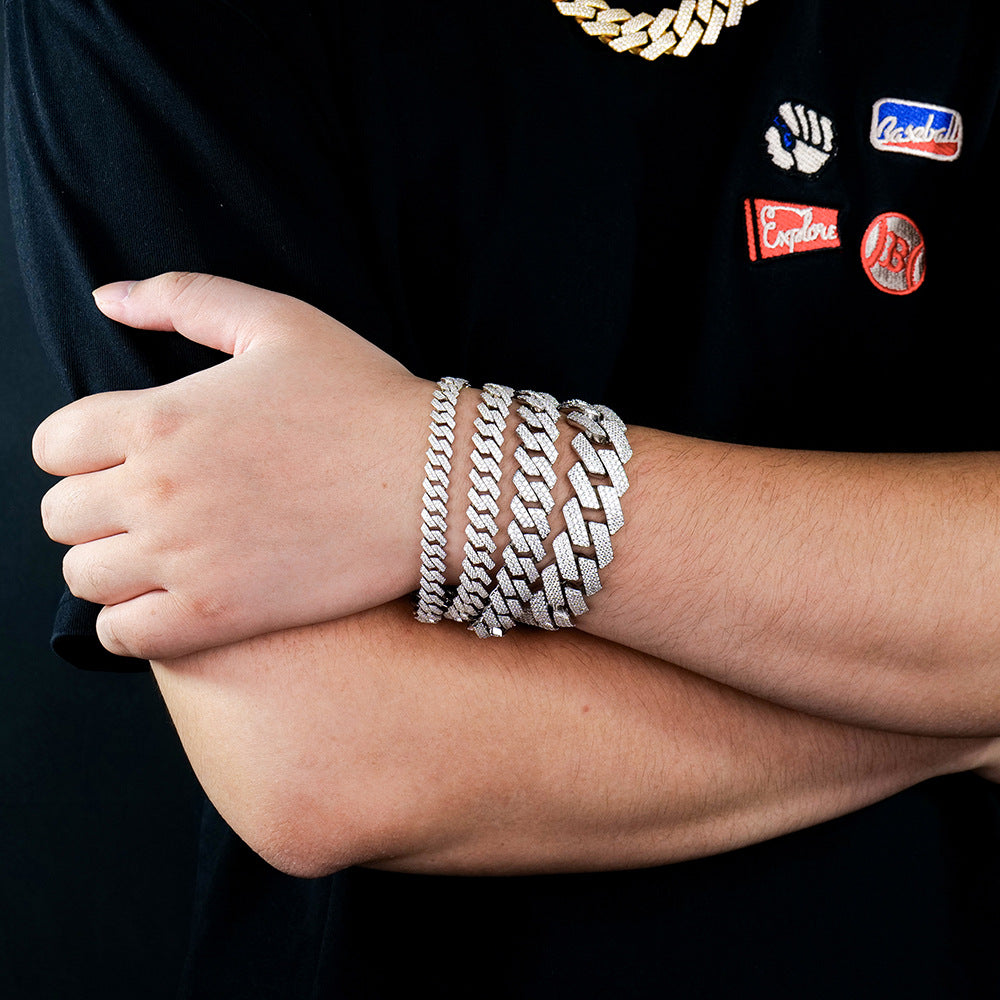 #146 VNK Moissanite Cuban Link Chain Bracelet for Men Women - 925 Sterling Silver